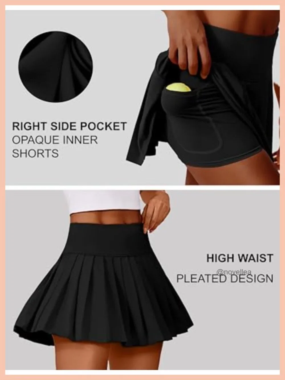 Pleated Tennis Skirt Skort with Inner Shorts and Pocket